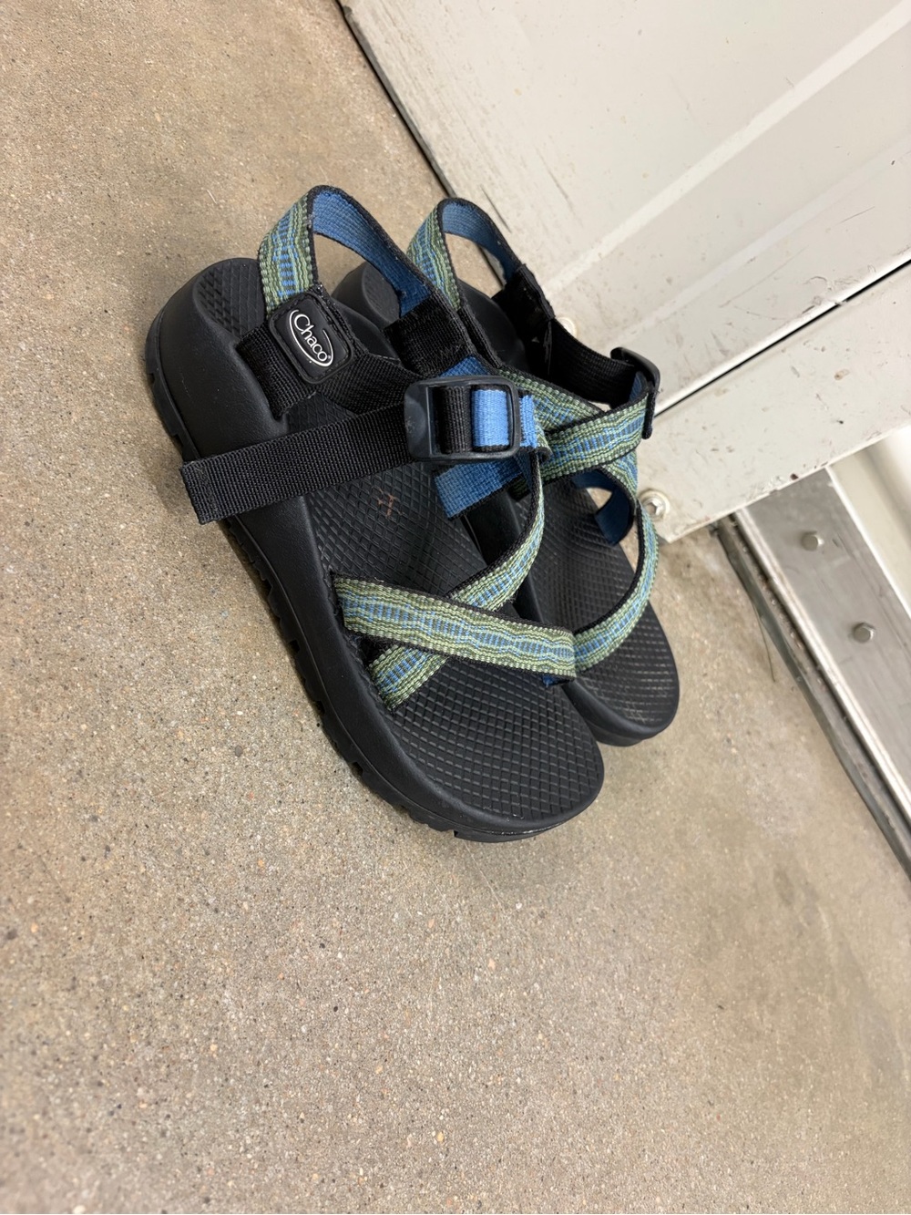 Chaco Kids Strappy Sandals in Black with Green & Blue Accents